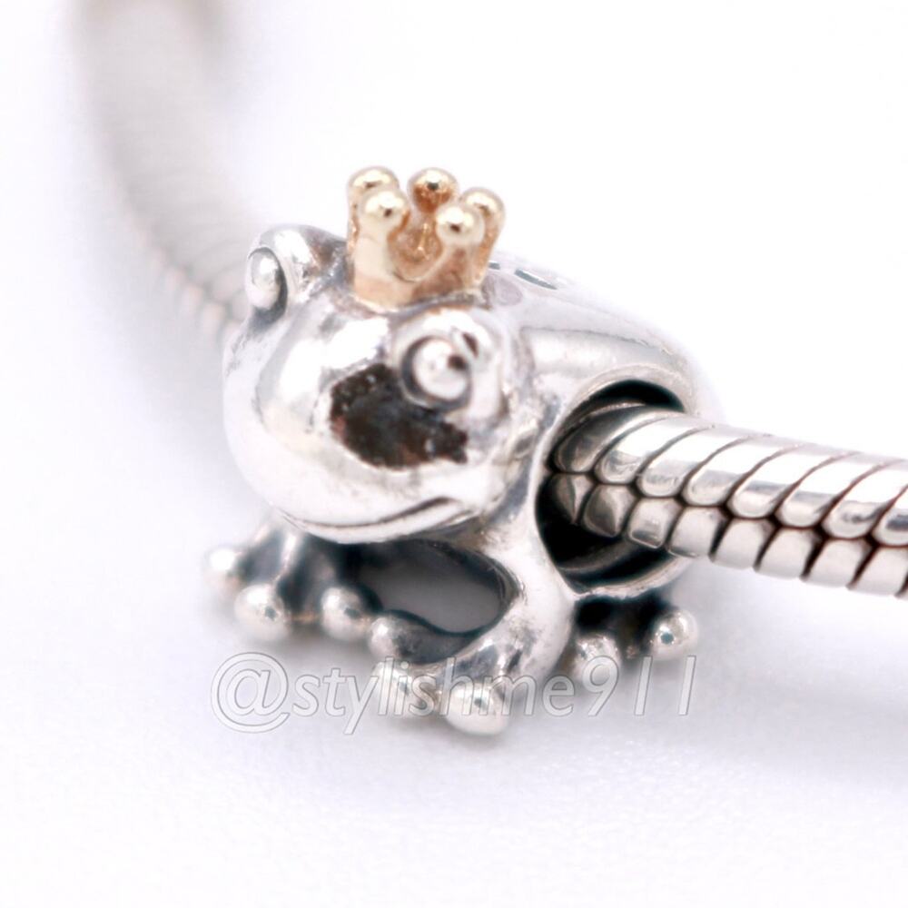 Authentic Pandora Silver Frog Prince with 14K Gold Crown Charm - 791118
